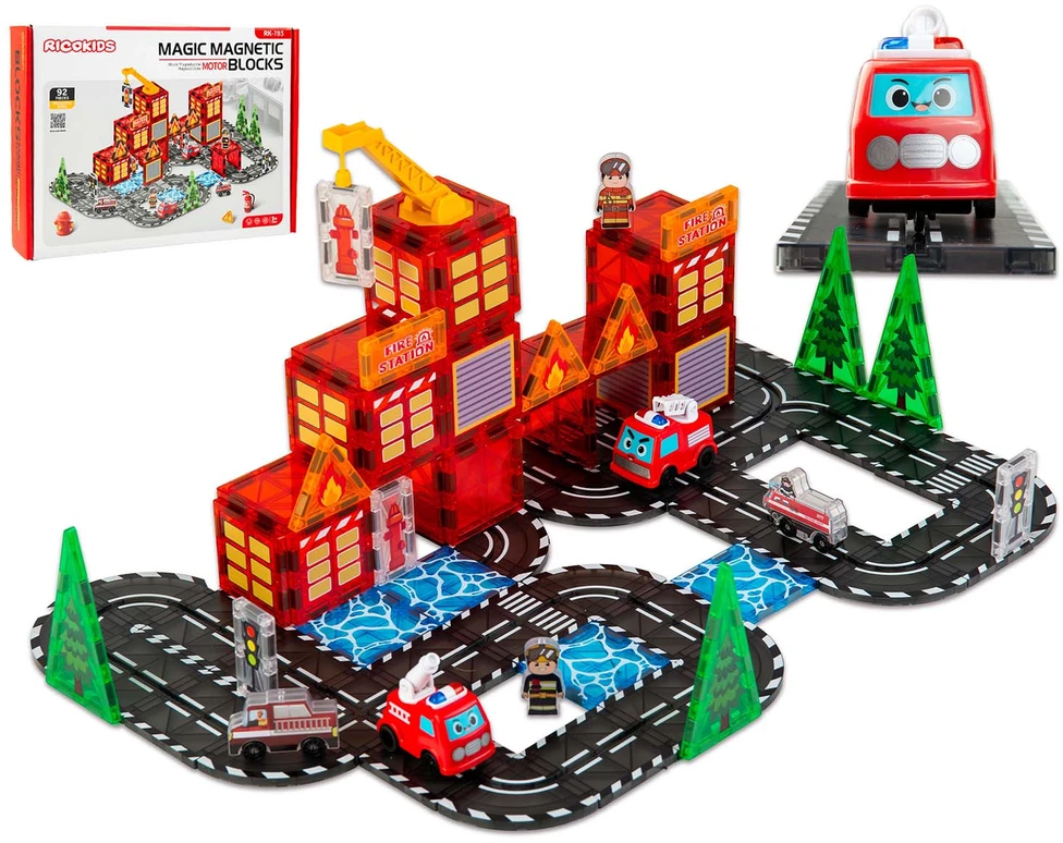 Magnetinės konstrukcinės kaladėlės savaeigė gaisrinė mašina Ricokids RK-783
