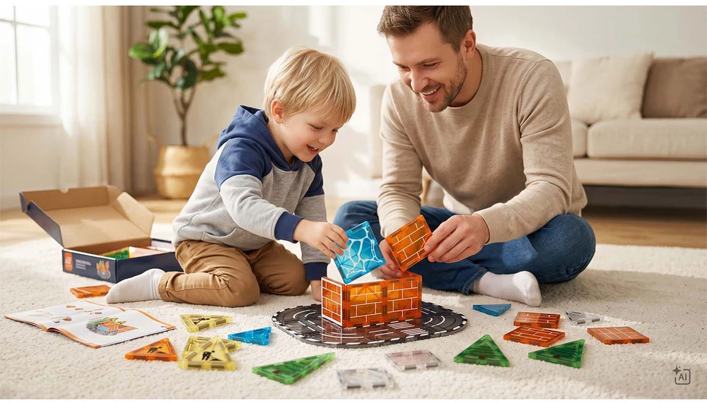 Magnetinės konstrukcinės kaladėlės savaeigis ekskavatorius kranas statybvietė Ricokids RK-783
