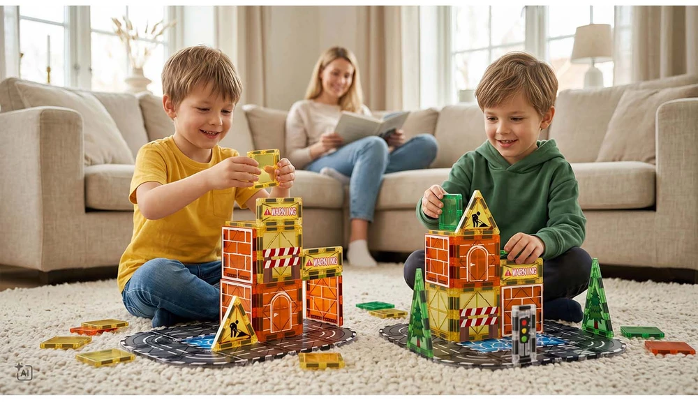 Magnetinės konstrukcinės kaladėlės savaeigis ekskavatorius kranas statybvietė Ricokids RK-783