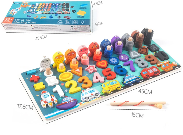 Malplay Montessori medinė dėlionė, mokanti skaičiuoti 6in1