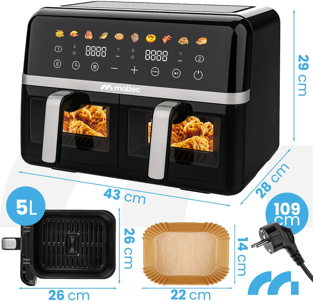 Gruzdintuvė MalTec Riebalų keptuvė be aliejaus AirFryer 2800W-10L