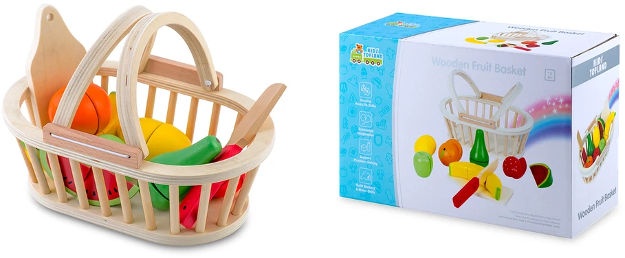 Medinis žaislų krepšelis su vaisiais pjaustymui, 9 vnt. RK-870 Ricokids