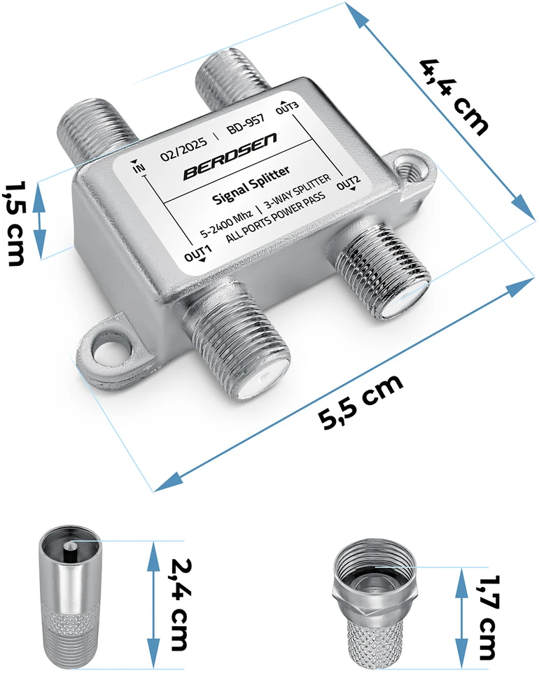 Pasyvus antenos skirstytuvas, 3 įėjimų, 5–2400 MHz, Berdsen BD-957