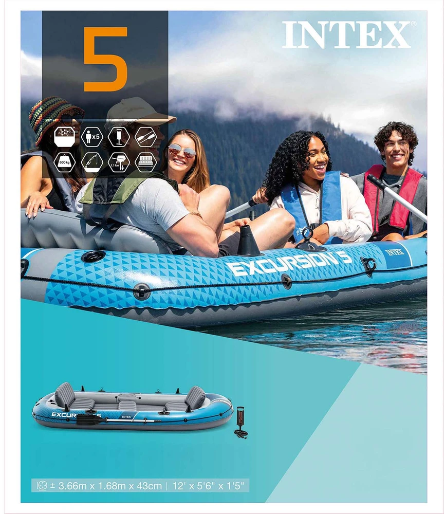 Intex Pripučiama valtis 5 asmenims su siurbliu 2 irkliais