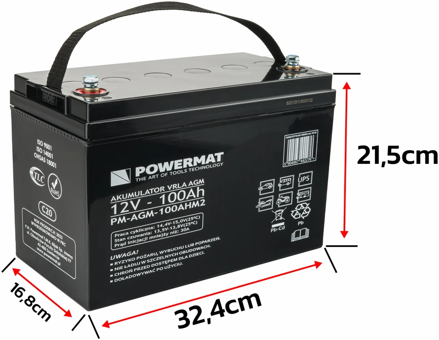 Powermat 12V 100Ah AGM Akumuliatorius, VRLA Giluminio Ciklo Akumuliatorius UPS, Saulės, Signalizacijos Sistemoms, Ilgaamžis Akumuliatorius, Sandarus Švino Rūgšties Akumuliatorius