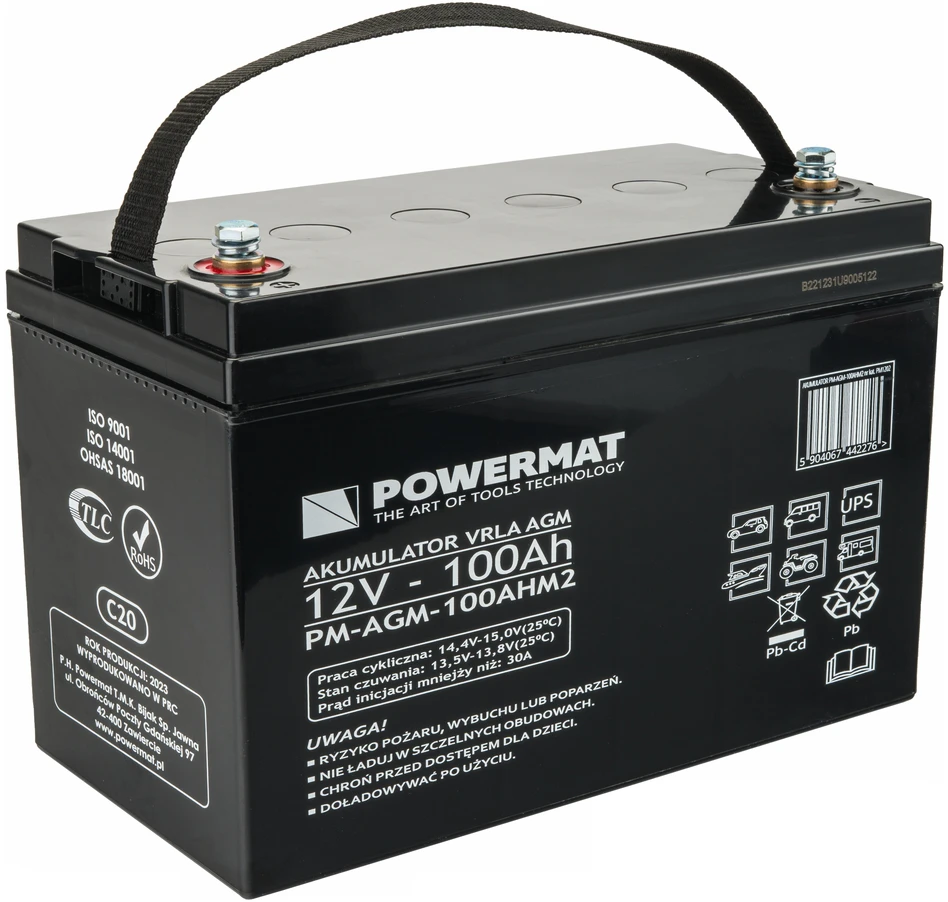 Powermat 12V 100Ah AGM Akumuliatorius, VRLA Giluminio Ciklo Akumuliatorius UPS, Saulės, Signalizacijos Sistemoms, Ilgaamžis Akumuliatorius, Sandarus Švino Rūgšties Akumuliatorius