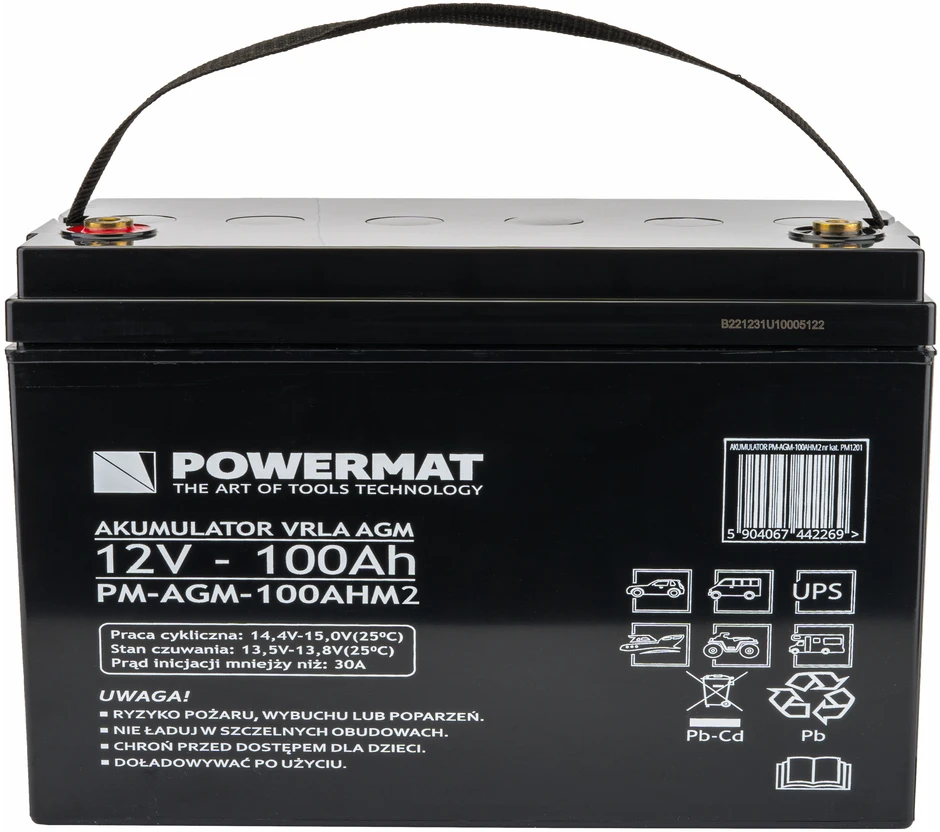 Powermat 12V 100Ah AGM Akumuliatorius, VRLA Giluminio Ciklo Akumuliatorius UPS, Saulės, Signalizacijos Sistemoms, Ilgaamžis Akumuliatorius, Sandarus Švino Rūgšties Akumuliatorius