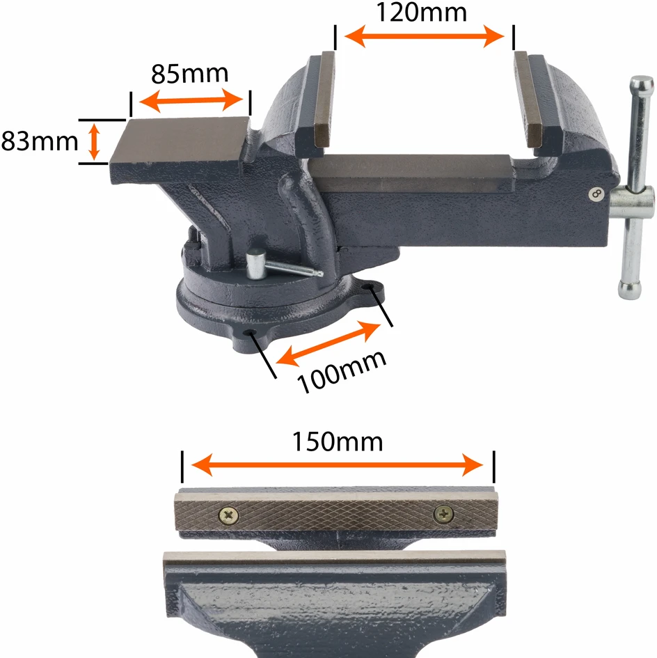 Powermat Santechniko spaustuvai 150 mm sukiojami su priekalu 360 PM-IS-150T