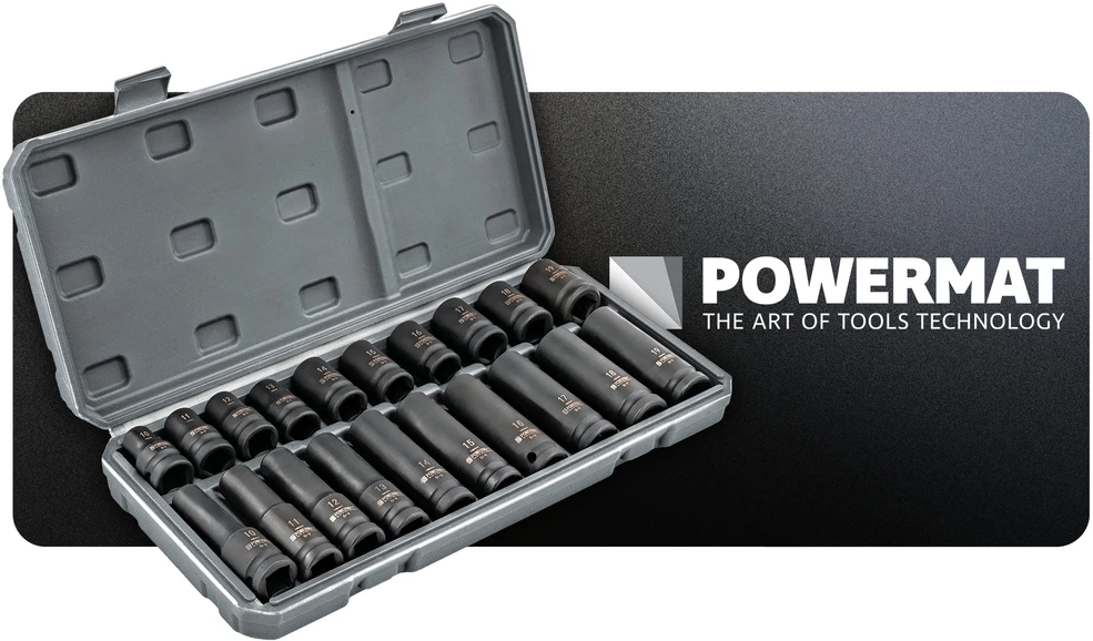 Powermat SMŪGINIAI GALVUTĖS ANTGAIAI (RINKINYS 20 vnt.) 10-19mm 1/2 PM-ZNU-1019T