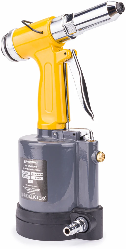 Powermat Pneumatinis kniediklis, 2.4 - 6.4 mm, pop kniedėms, aliuminiui, plienui, variui, pramoninis kniedijimo įrankis, tvirtinimo įrankis
