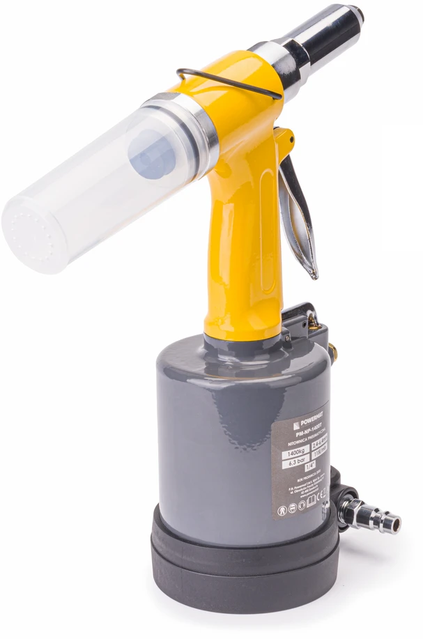 Powermat Pneumatinis kniediklis, 2.4 - 6.4 mm, pop kniedėms, aliuminiui, plienui, variui, pramoninis kniedijimo įrankis, tvirtinimo įrankis