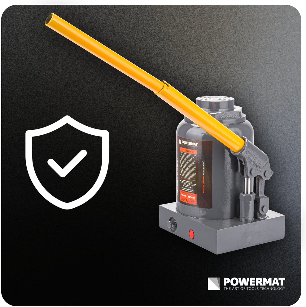 Powermat 50 Tonų Hidraulinis Butelio Domkratas, Sunkus Kėlimo Domkratas, Žemo Profilio Hidraulinis Domkratas, Garažui ir Dirbtuvėms, 245-385mm Kėlimo Diapazonas
