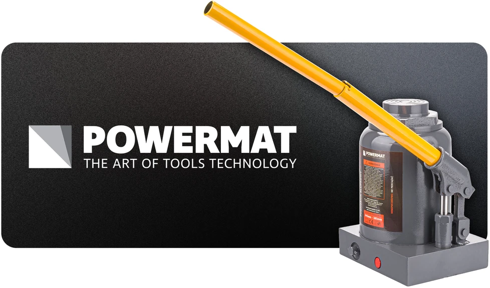 Powermat 50 Tonų Hidraulinis Butelio Domkratas, Sunkus Kėlimo Domkratas, Žemo Profilio Hidraulinis Domkratas, Garažui ir Dirbtuvėms, 245-385mm Kėlimo Diapazonas