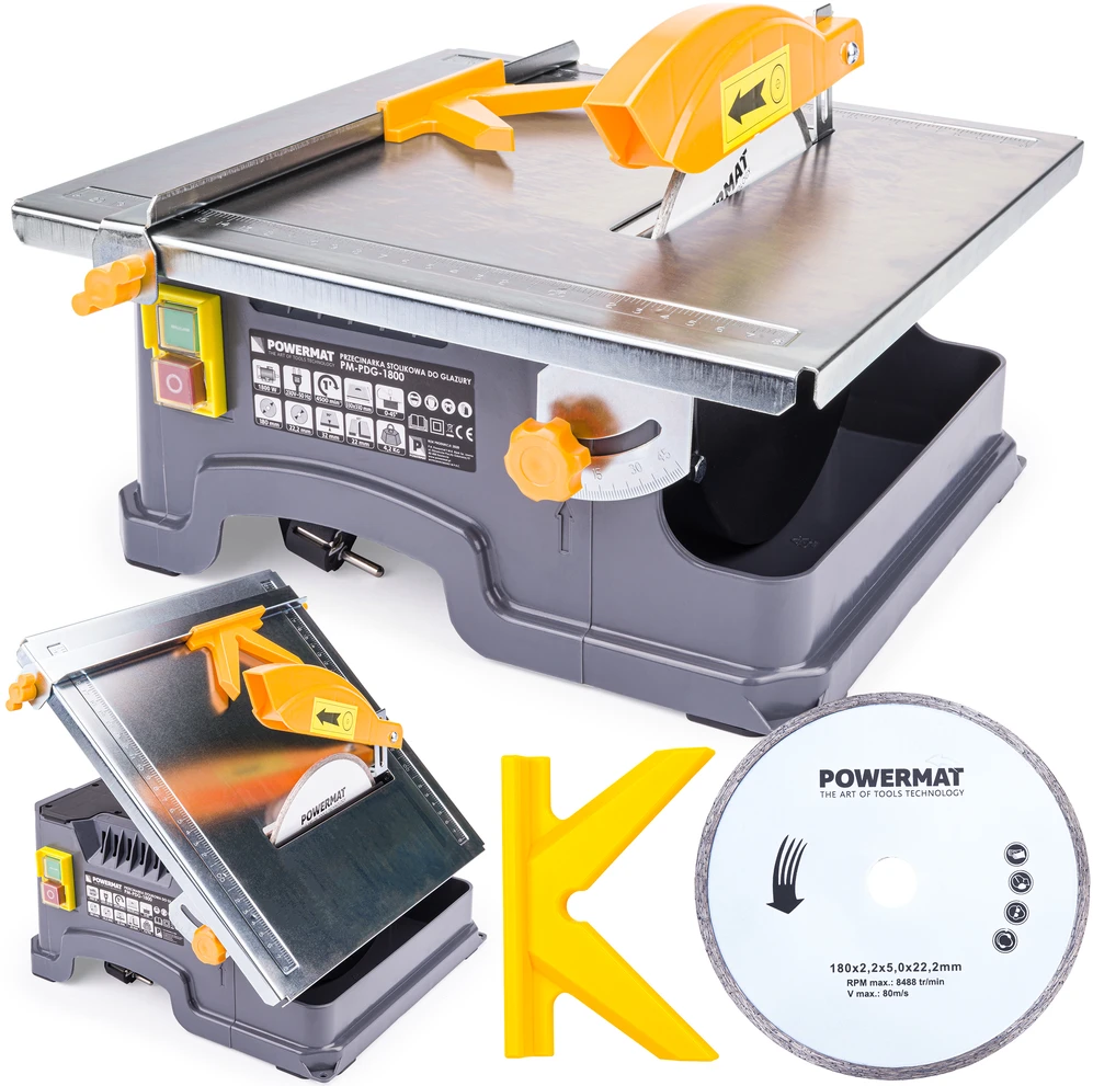Plytelių pjovimo staklės POWERMAT 1800W, 180X22,2mm