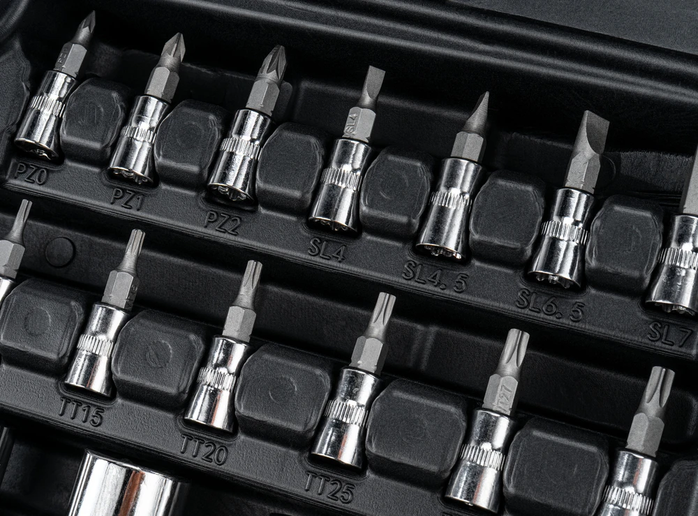 Powermat REPČIŲ VERŽLIARAKČIŲ RINKINYS 216 vnt. 1/2" | 1/4" | 3/8" PM-ZKNB-216SU-PRO