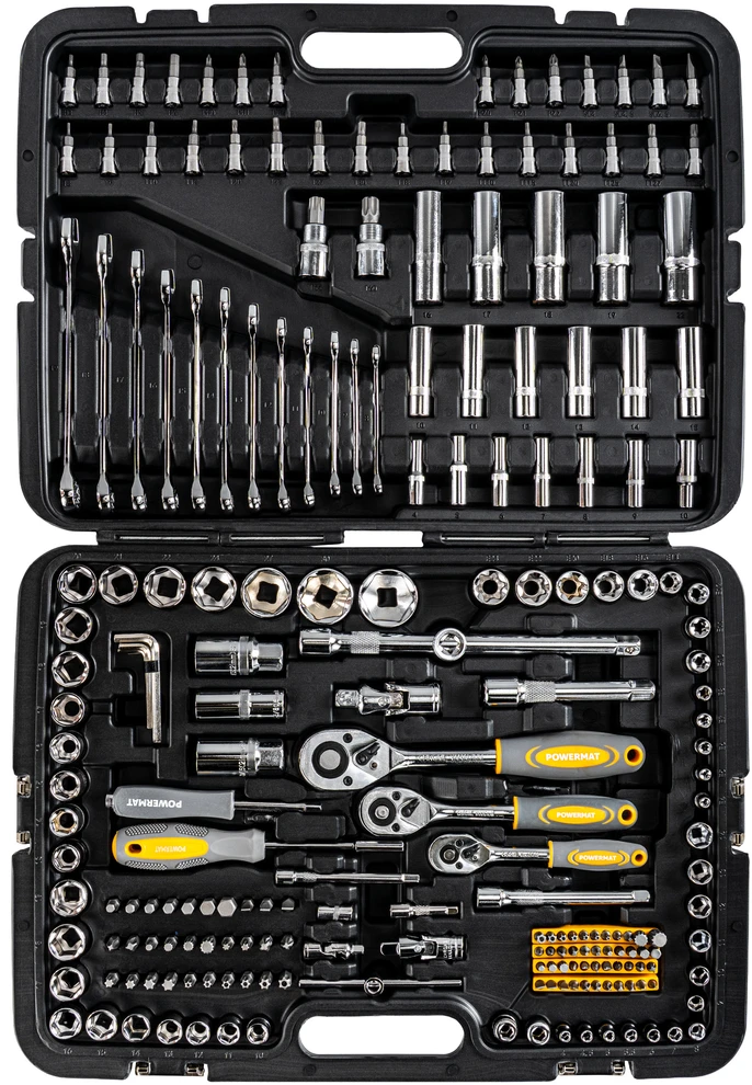 Powermat REPČIŲ VERŽLIARAKČIŲ RINKINYS 216 vnt. 1/2" | 1/4" | 3/8" PM-ZKNB-216SU-PRO