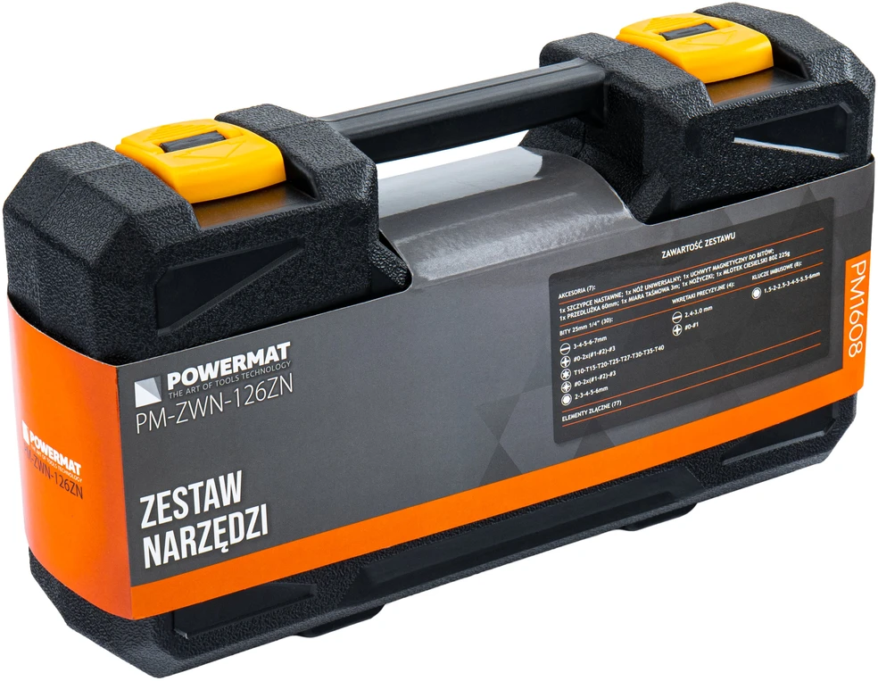 Powermat įrankių rinkinys WKRĘTAKI MŁOTEK KOMBINERKI + AKCESORIA 126el. (WALIZKA) PM-ZW-126ZN