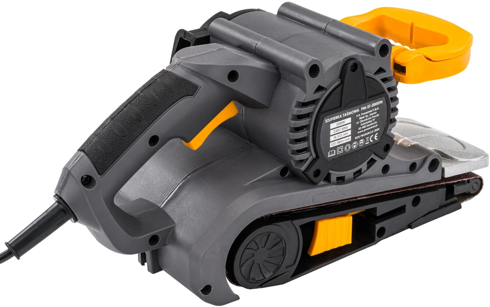 Powermat Juostinis šlifuoklis, 2000W, 230V, kintamas greitis, su dulkių maišeliu, medienai, metalui ir plastikui, nešiojamas ir stacionarus naudojimas
