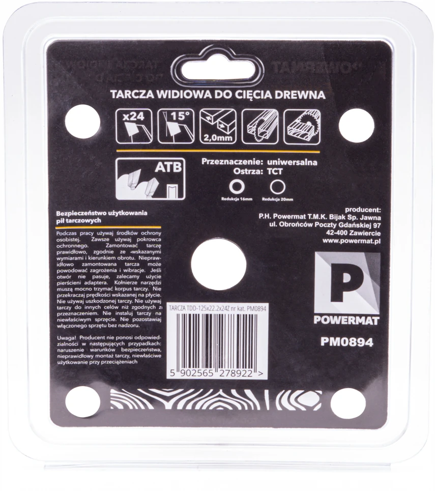 Powermat Deimantinė diskinė plokštė medienai 125x22.2 24z TDD-125x22.2x24Z