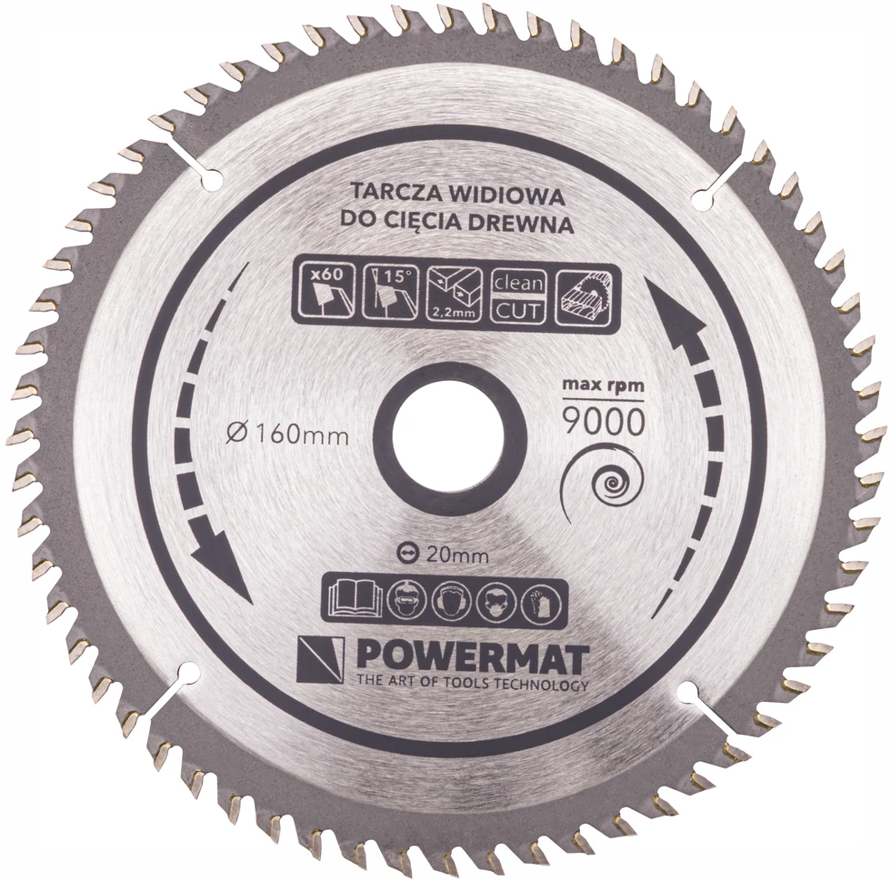 Powermat Deimantinė diskinė plokštė medienai 160x20 60Z TDD-160x20x60Z