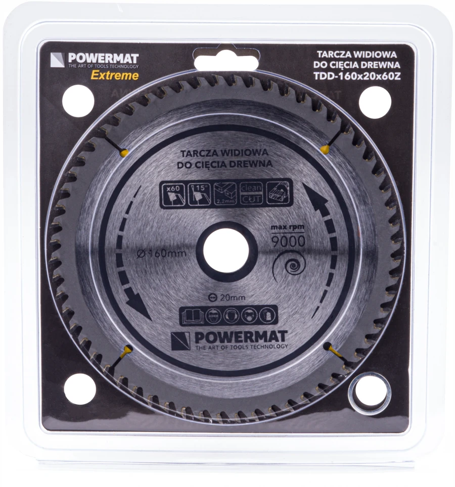 Powermat Deimantinė diskinė plokštė medienai 160x20 60Z TDD-160x20x60Z