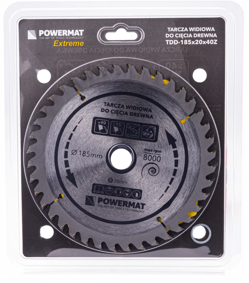 Powermat Diskinis pjūklas medienai 185x20 40 dantų TDD-185x20x40Z