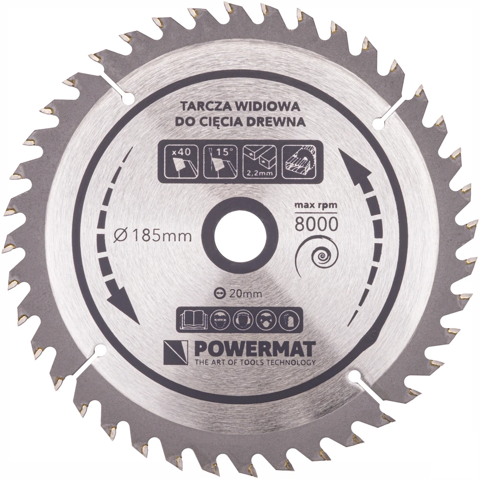 Powermat Diskinis pjūklas medienai 185x20 40 dantų TDD-185x20x40Z