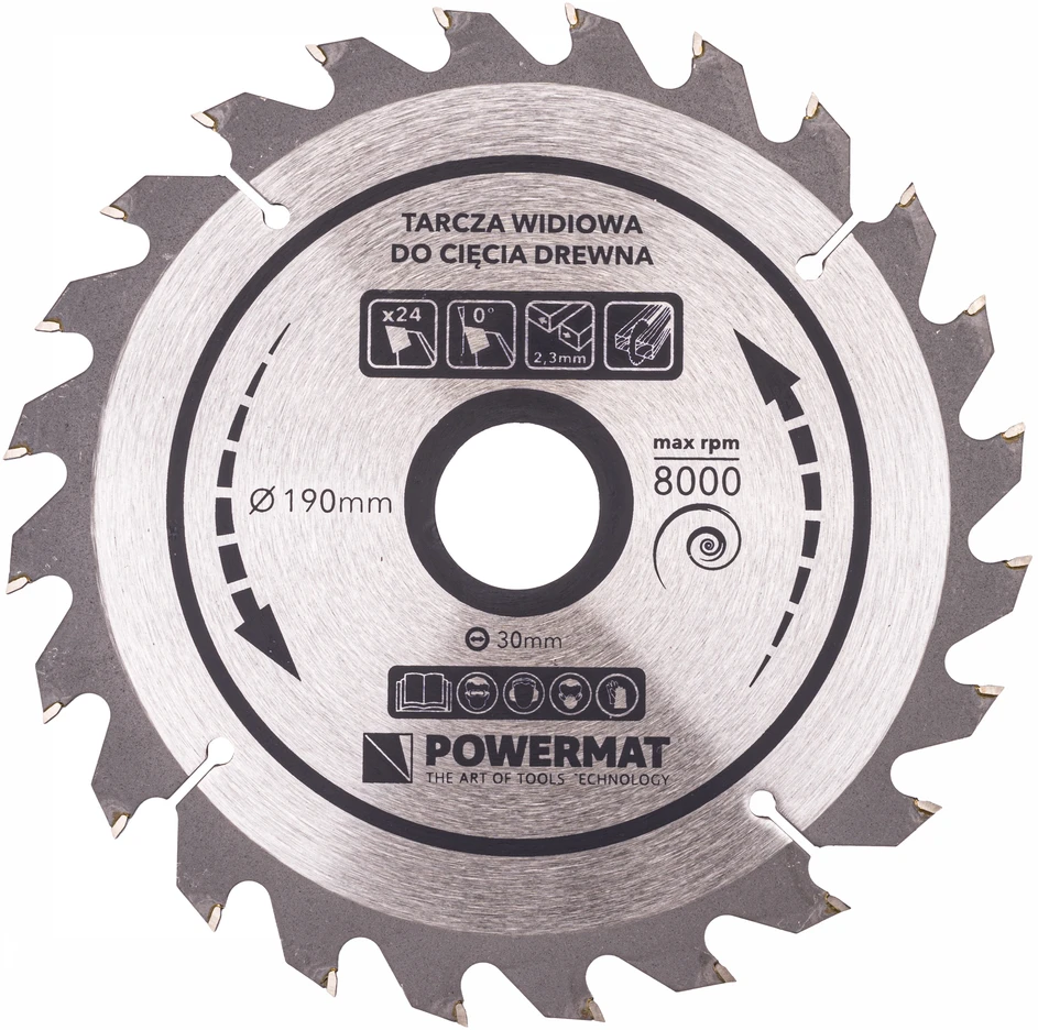 Powermat Medienos pjovimo diskinis peilis 190x30 24z TDD-190x30x24Z