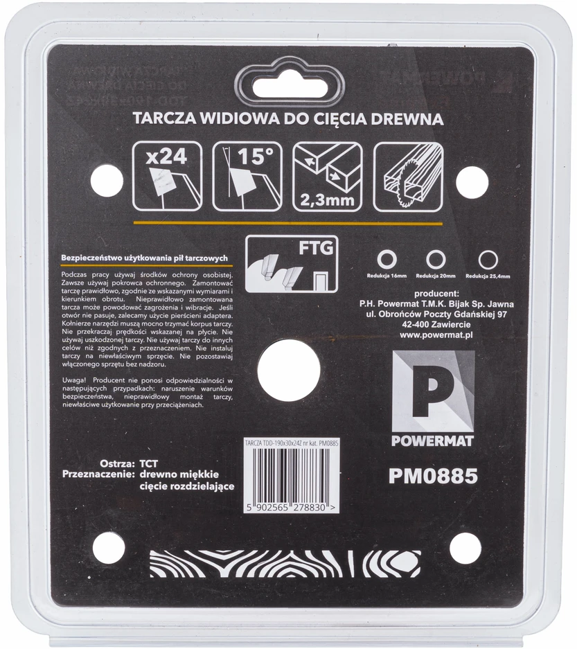 Powermat Medienos pjovimo diskinis peilis 190x30 24z TDD-190x30x24Z