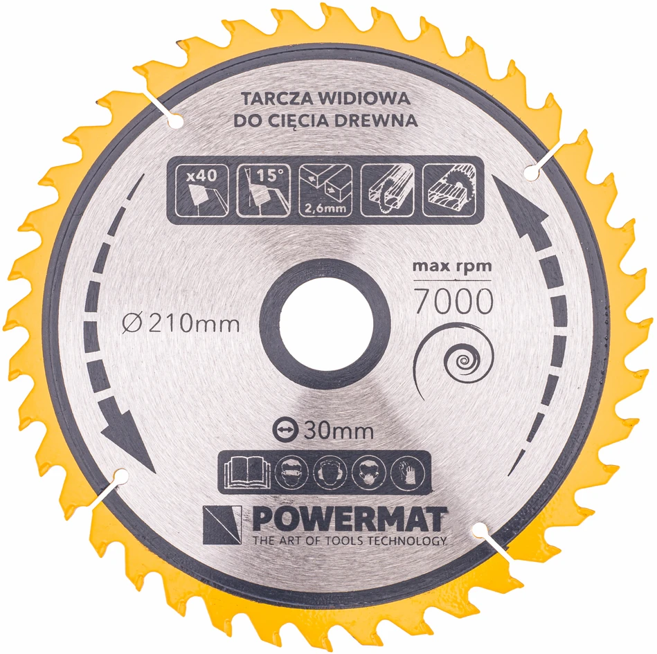 Powermat Diskinis pjūklas medienai 210x30 40 dantų TDD-210x30x40Z