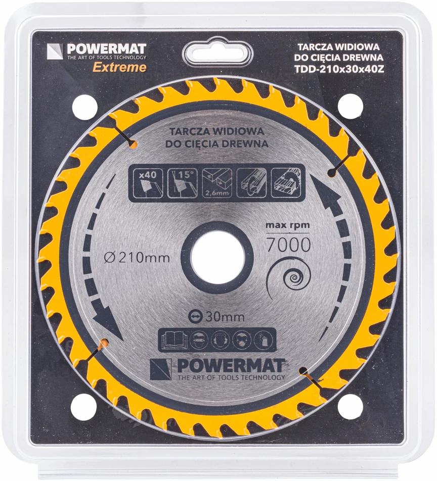 Powermat Diskinis pjūklas medienai 210x30 40 dantų TDD-210x30x40Z