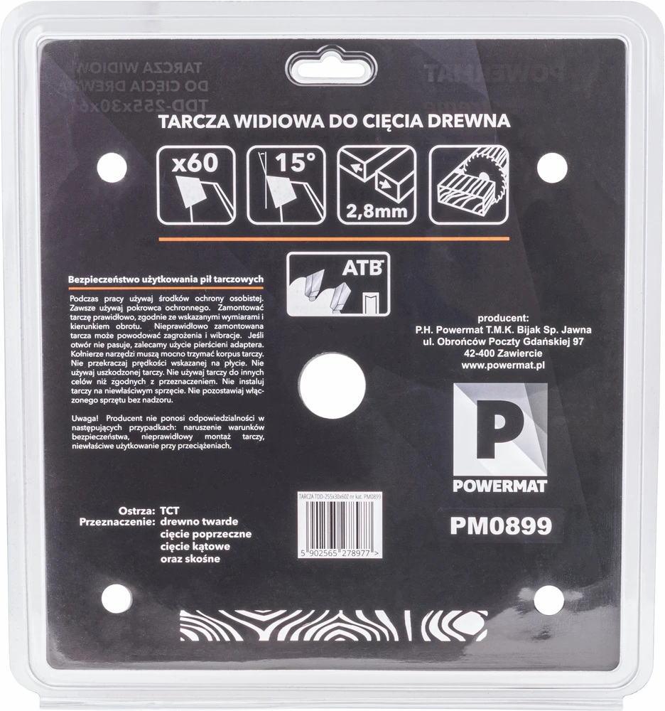 Powermat Tarcza widiowa do drewna 255x30 60z TDD-255x30x60Z
