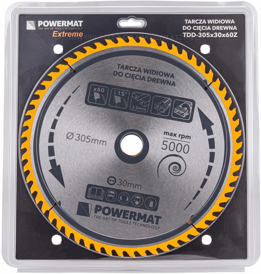 Powermat Deimantinė diskinė plokštė medienai 305x30 60z TDD-305x30x60Z