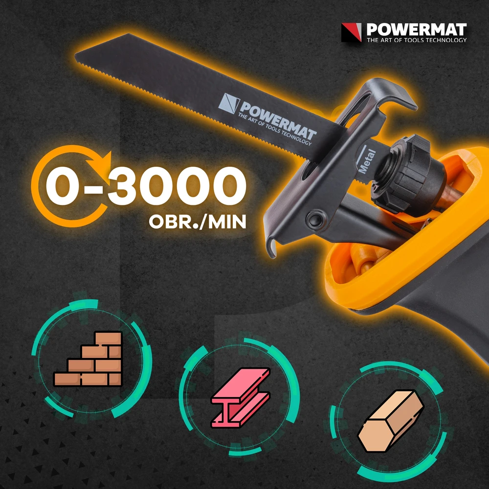 Powermat Tiesinis pjūklas, elektrinis sabro pjūklas, 1800W elektrinis įrankis, 20 geležčių rinkinys, laidinis siaurapjūklis
