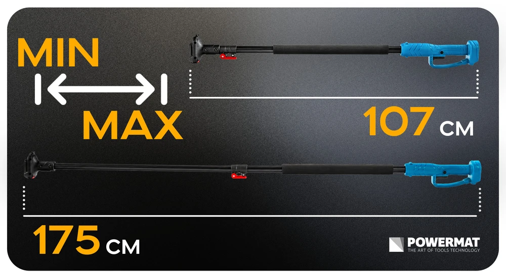 Powermat TELESKOPINIS AKUMULIATORINIO GENĖTUVO PRATĘSTUVAS 107-166CM PM-SA-21V-WYS