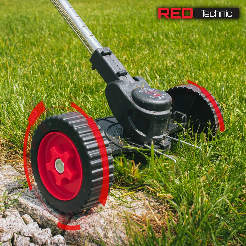 Red Technic Akumuliatorinė žoliapjovė, 21V maitinimas, su ratukais, sodo kraštų, vejos ir apželdinimo darbams