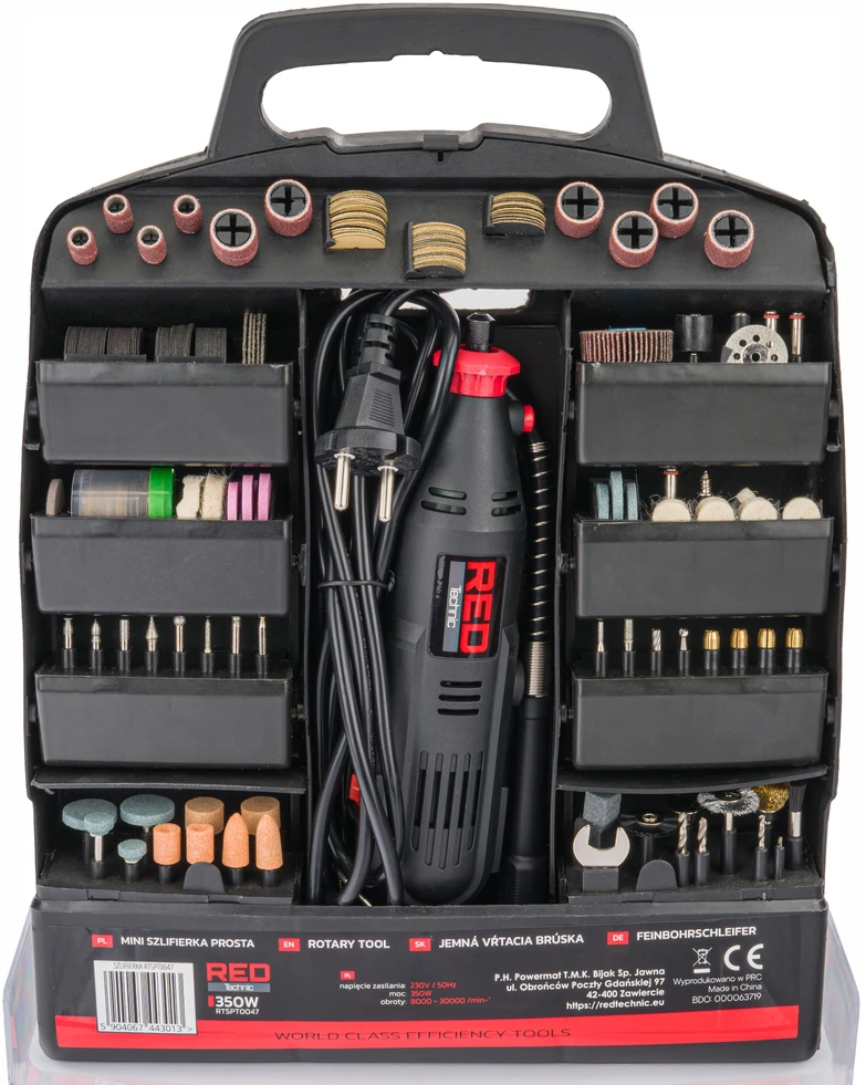 Red Technic Raudona Technic Mini tiesinio šlifuoklio/graviruoklio rinkinys 300 vnt. Raudonas TECHNIC RTSPT0047