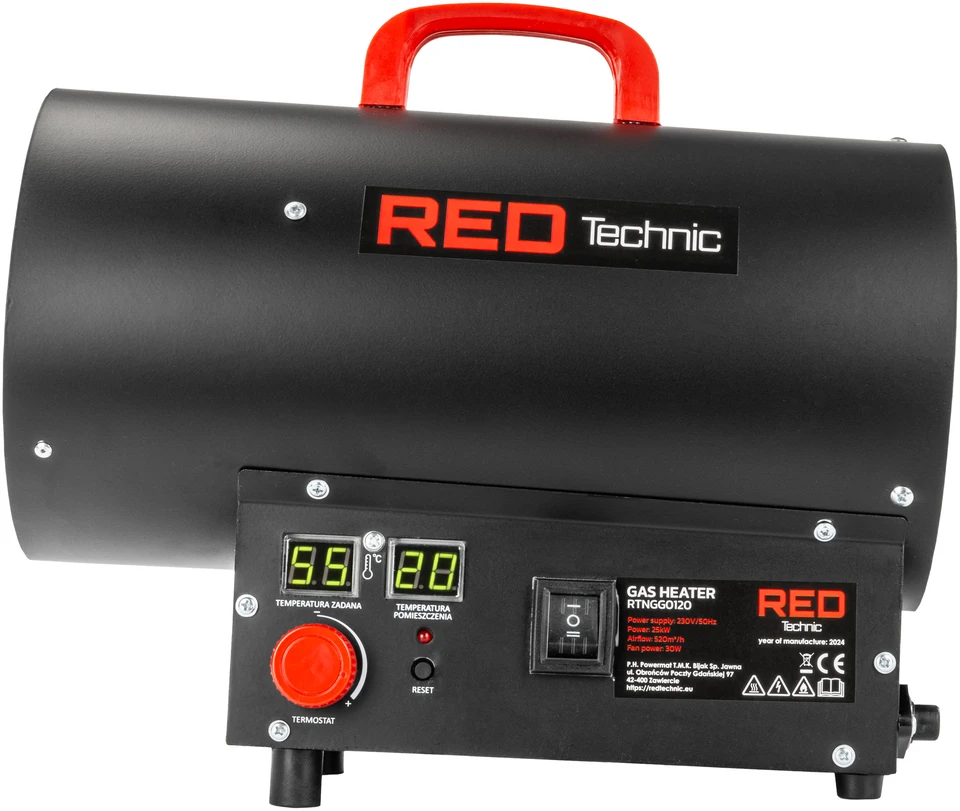 Red Technic Dujinis šildytuvas Raudona Technic RTNGG0120, 25 kW su termostatu