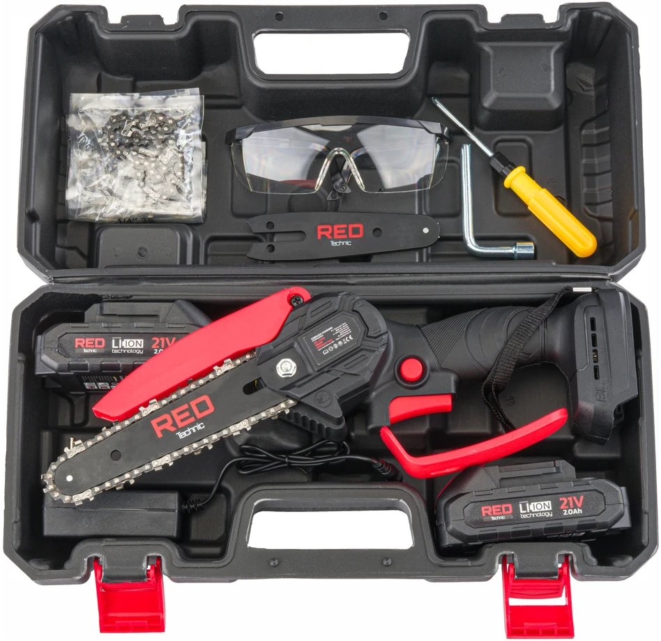 Grandininis pjūklas Red Technic Raudona Technic Akumuliatorinis grandininis mini pjūklas Raudona Technic RTMPA0064