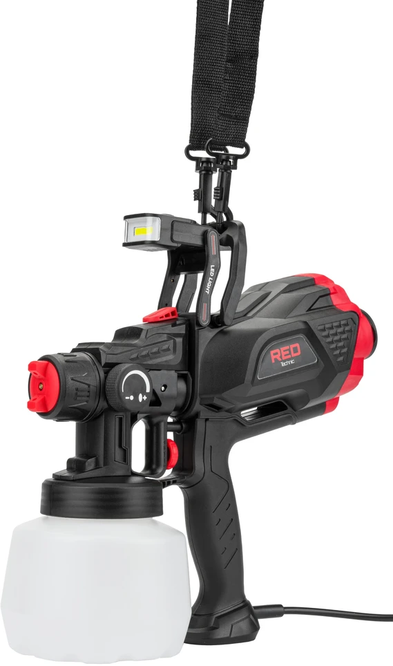 Red Technic Elektrinis dažų purkštuvas, HVLP technologija, automobiliams, medienos apdirbimui, DIY projektams, 650W, 1.2L bakas, su 3 antgaliais
