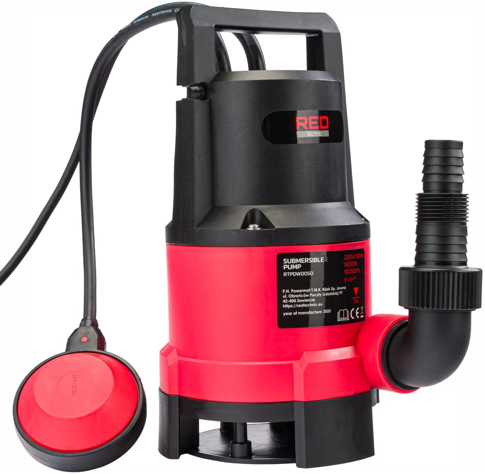 Red Technic Panardinamas siurblys švariam ir nešvariam vandeniui, su plūdiniu jungikliu, didelio našumo, automatinis veikimas, drenažui ir vandens perkėlimui
