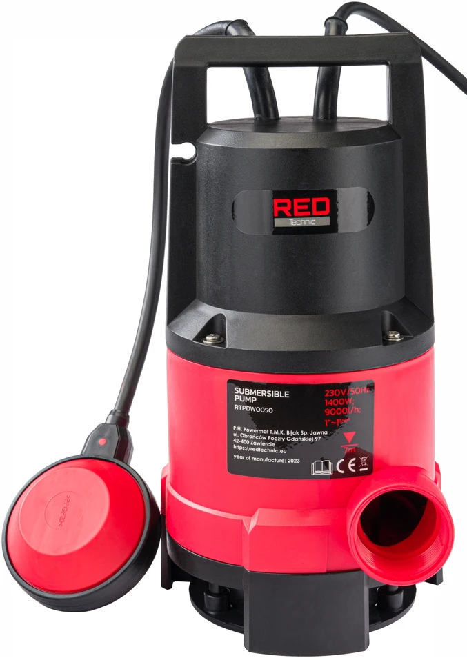 Red Technic Panardinamas siurblys švariam ir nešvariam vandeniui, su plūdiniu jungikliu, didelio našumo, automatinis veikimas, drenažui ir vandens perkėlimui