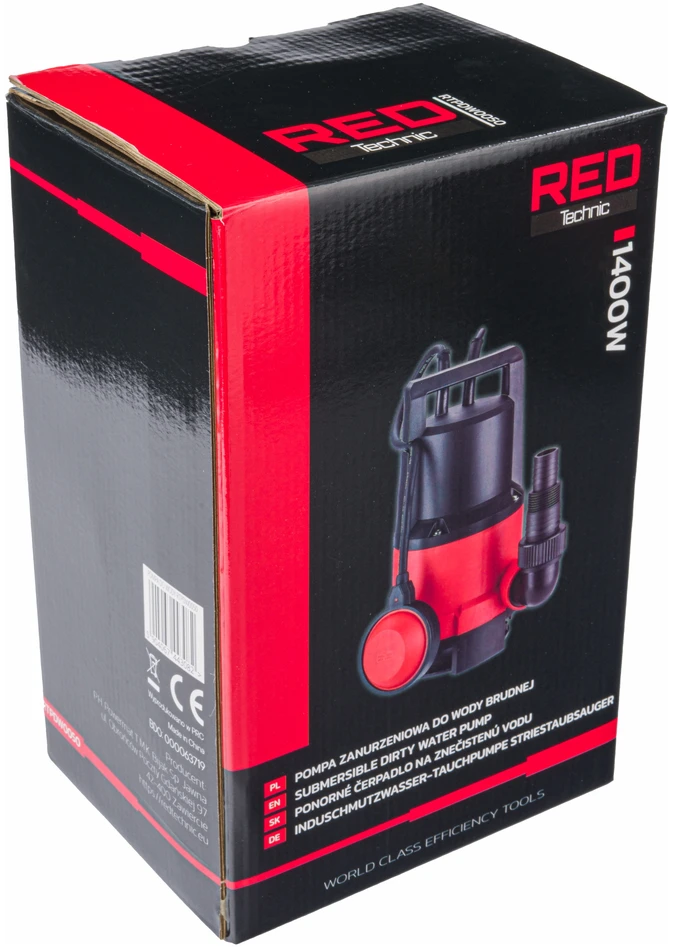 Red Technic Panardinamas siurblys švariam ir nešvariam vandeniui, su plūdiniu jungikliu, didelio našumo, automatinis veikimas, drenažui ir vandens perkėlimui