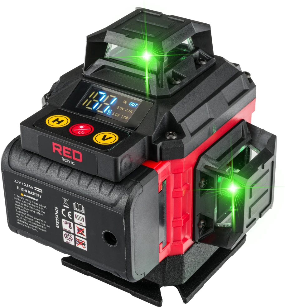 Red Technic Žalias lazerinis nivelyras, 4D 360 kryžminis lazeris, 16 linijų savaiminis nivelyras, statybinis lazeris, geodezinis lazeris