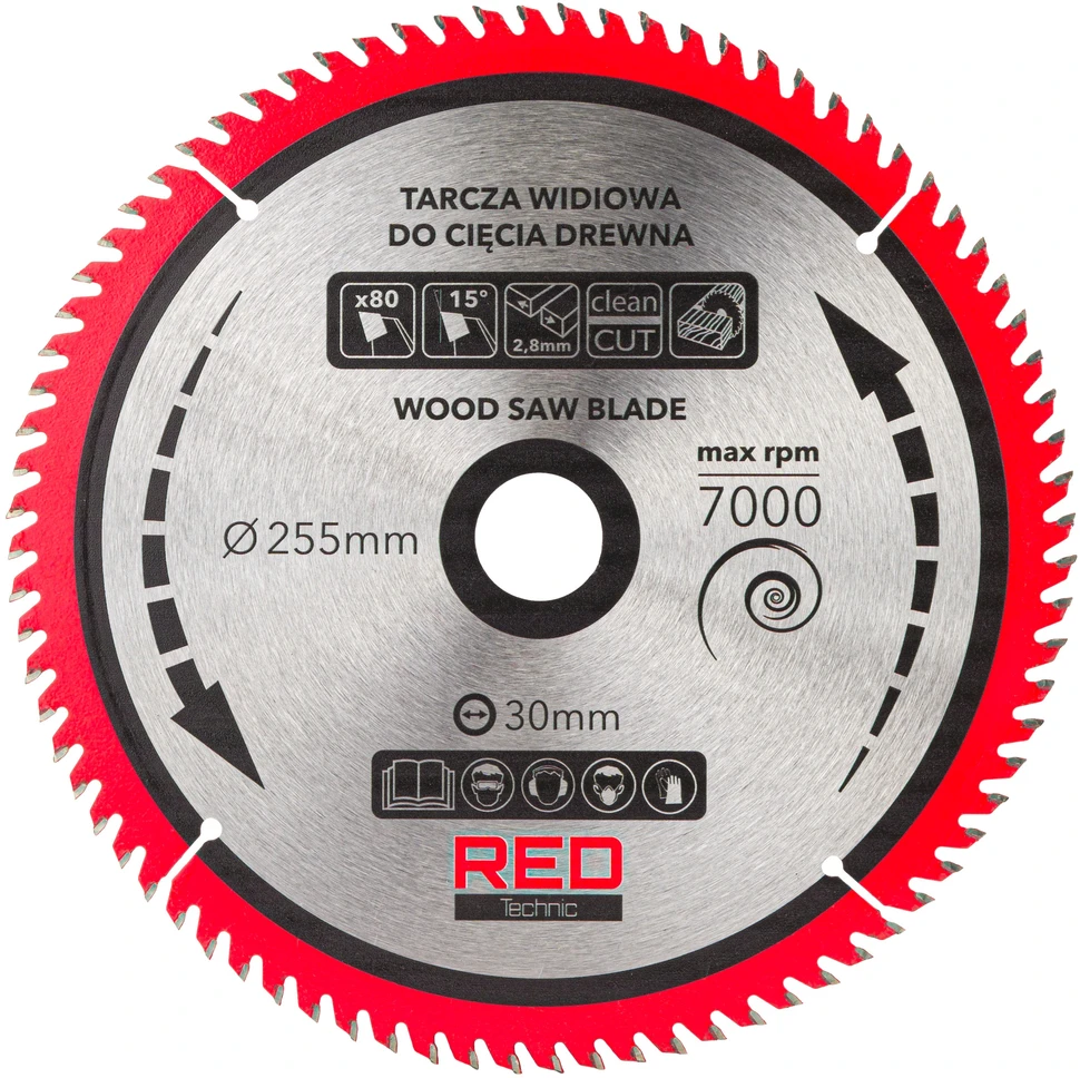 Red Technic Karbido antgaliais dengtų pjūklo diskų rinkinys, 255 mm medienos pjovimo diskai, 5 vnt. diskinėms, kampinėms, stalinėms pjovimo staklėms, ATB danties geometrija