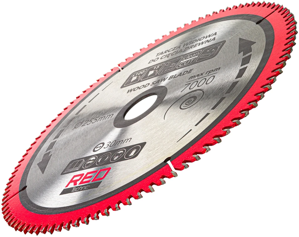 Red Technic Karbido antgaliais dengtų pjūklo diskų rinkinys, 255 mm medienos pjovimo diskai, 5 vnt. diskinėms, kampinėms, stalinėms pjovimo staklėms, ATB danties geometrija