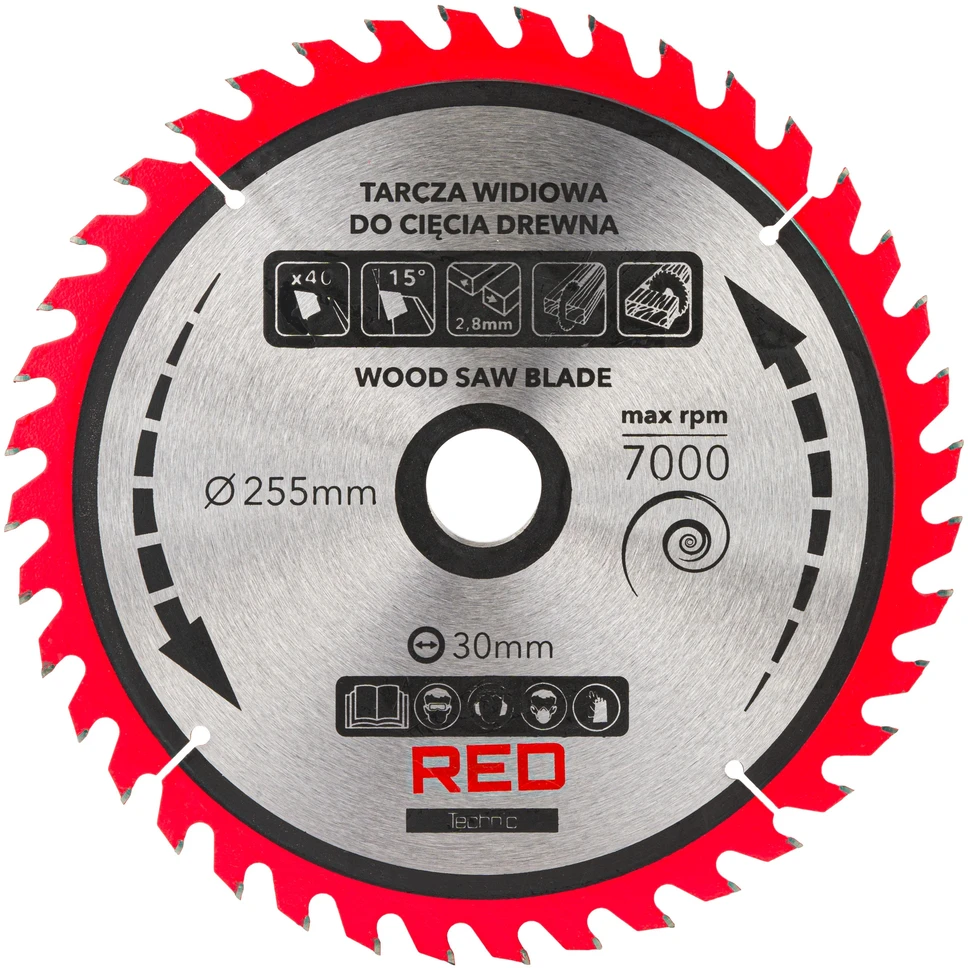 Red Technic Karbido antgaliais dengtų pjūklo diskų rinkinys, 255 mm medienos pjovimo diskai, 5 vnt. diskinėms, kampinėms, stalinėms pjovimo staklėms, ATB danties geometrija