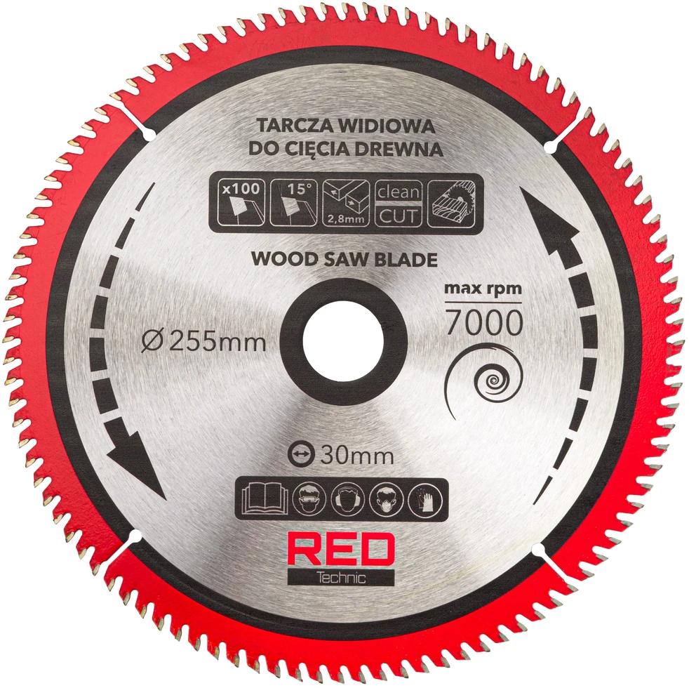 Red Technic Karbido antgaliais dengtų pjūklo diskų rinkinys, 255 mm medienos pjovimo diskai, 5 vnt. diskinėms, kampinėms, stalinėms pjovimo staklėms, ATB danties geometrija