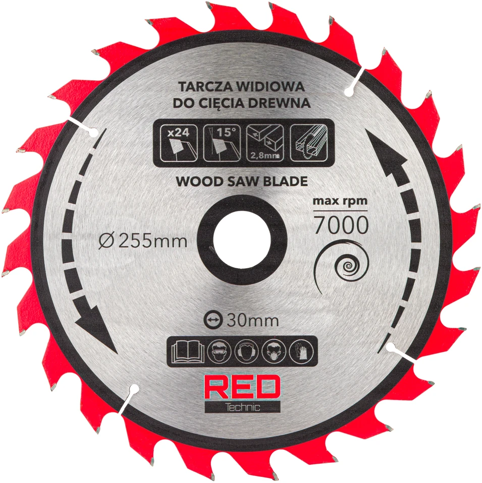 Red Technic Karbido antgaliais dengtų pjūklo diskų rinkinys, 255 mm medienos pjovimo diskai, 5 vnt. diskinėms, kampinėms, stalinėms pjovimo staklėms, ATB danties geometrija