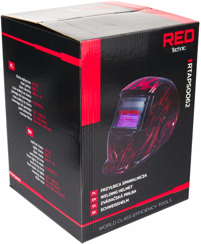 Red Technic Automatiškai patamsėjanti suvirinimo kaukė su filtru Raudonas TECHNIC RTAPS0062